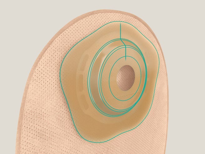 Macro of Softima Active O' convex Hautschutz mit grünen Linien, die die softe Konvexität hervorheben